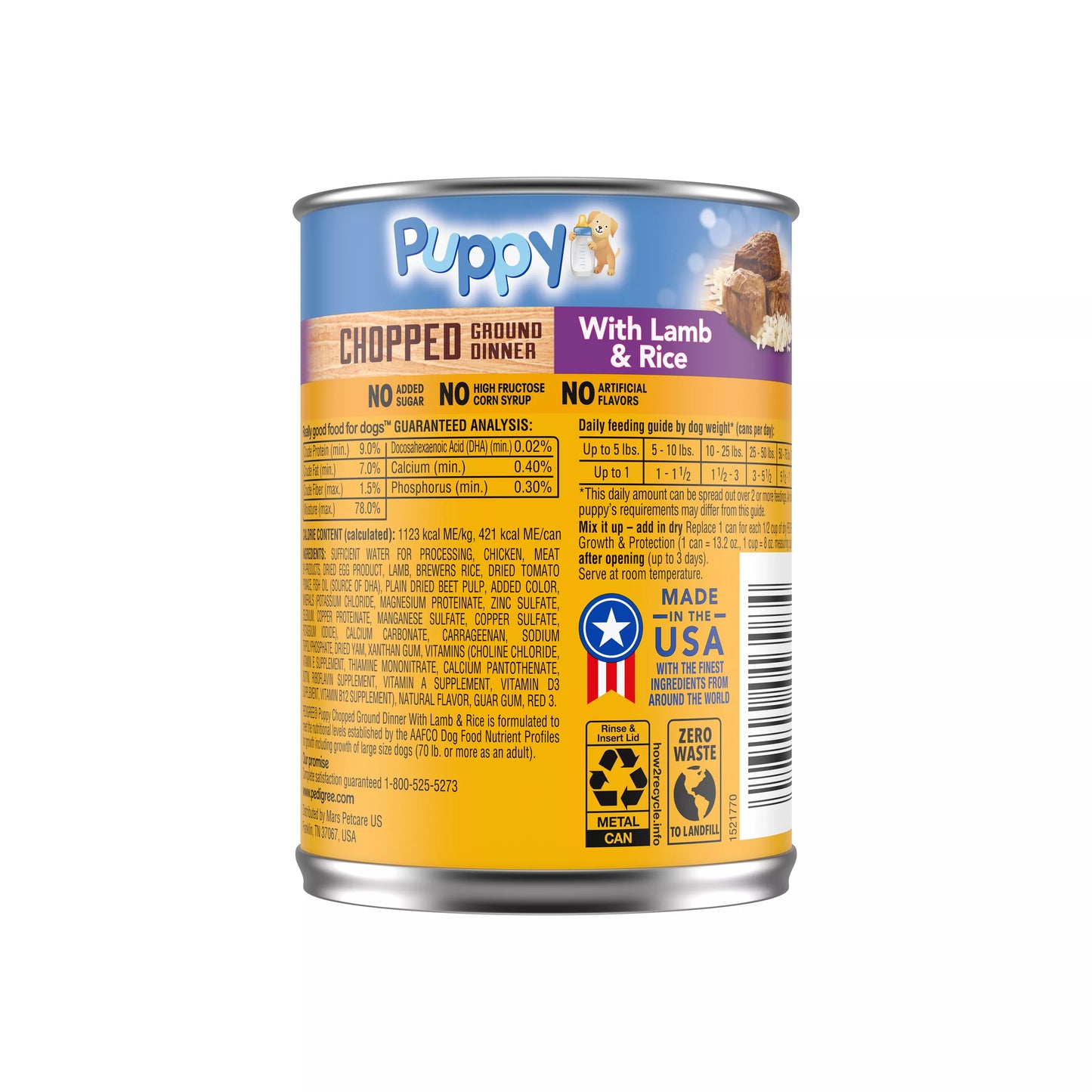Pedigree Chopped Ground Dinner Puppy Wet Dog Food, Lamb & Rice, 13.2 oz. Can
